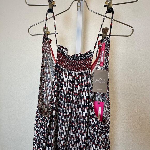 Tracy Reese Anthropologie Smocked Halter Dress 100% Silk Indigo Ruby Motif M NWT - Picture 4 of 12